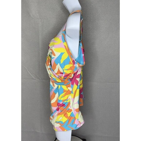 Lands End Tankini Swim Top Plus Size 18W V Neck Wrap Underwire Floral Colorful - Picture 2 of 10